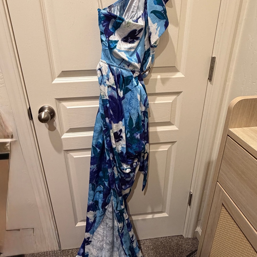 Fashion Nova Blue Floral One-Shoulder Dress
